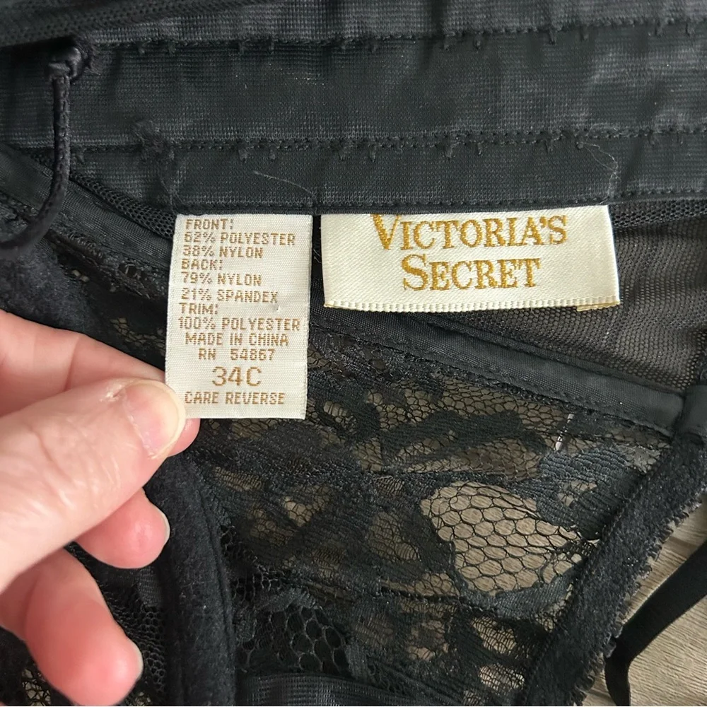 Vintage Victorias Secret Gold Label Black Lace Lace Up Corset Bustier 34C